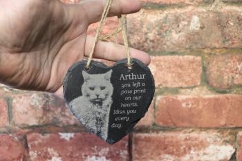 Pet memorial Slate Heart text and image personalised 10cm