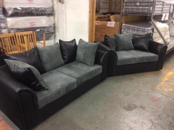 Byron 32 sofas in black snake with grey jumbo cord