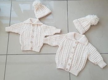 Hand knitted aran baby sets