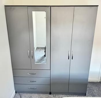 METRO (GREY) 4 DOOR WARDROBE COMBO1 - FULLY ASSEMBLED