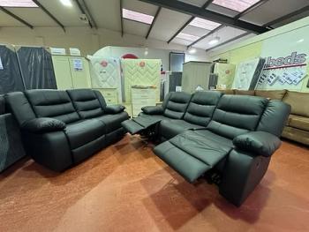ROMA 32 BLACK FAUX LEATHER RECLINER SOFAS WITH DRINK HOLDER