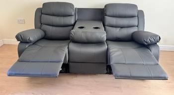 ROMA 3 SEATER GREY-FAUX LEATHER RECLINER SOFAS WITH DRINK HO