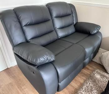 ROMA 2 SEATER BLACK FAUX LEATHER RECLINER