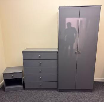 DENVER TRIO SET (with 5 drawer chest) - GREY GLOSS