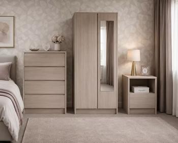 PARIS 2 DOOR WARDROBE 4 DRAWER CHEST  BEDSIDE - SMOKEY ASH