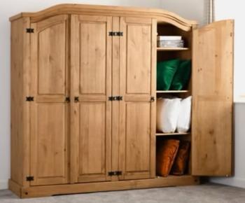 CORONA 4 DOOR WARDROBE - distressed waxed pine