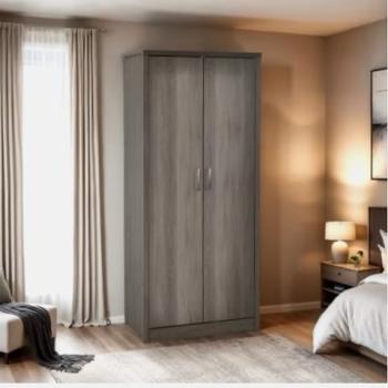LISBON 2 DOOR WARDROBE IN BLACK WOOD GRAIN