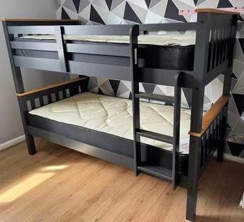 NEPTUNE GREY AND PINE BUNK WITH PINEMASTER MATTRESSES