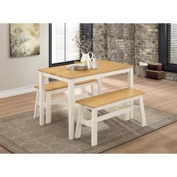 Washington Dining Set with 2 Benches Nat Oak  White