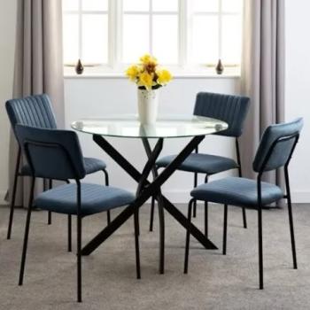 SHELDON ROUND GLASS DINING SET - NAVY VELVET