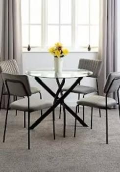 SHELDON ROUND GLASS DINING SET - GREY VELVET