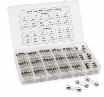 360pcs Glass Fuse Assortment Box  0.25A to 20A Electrical